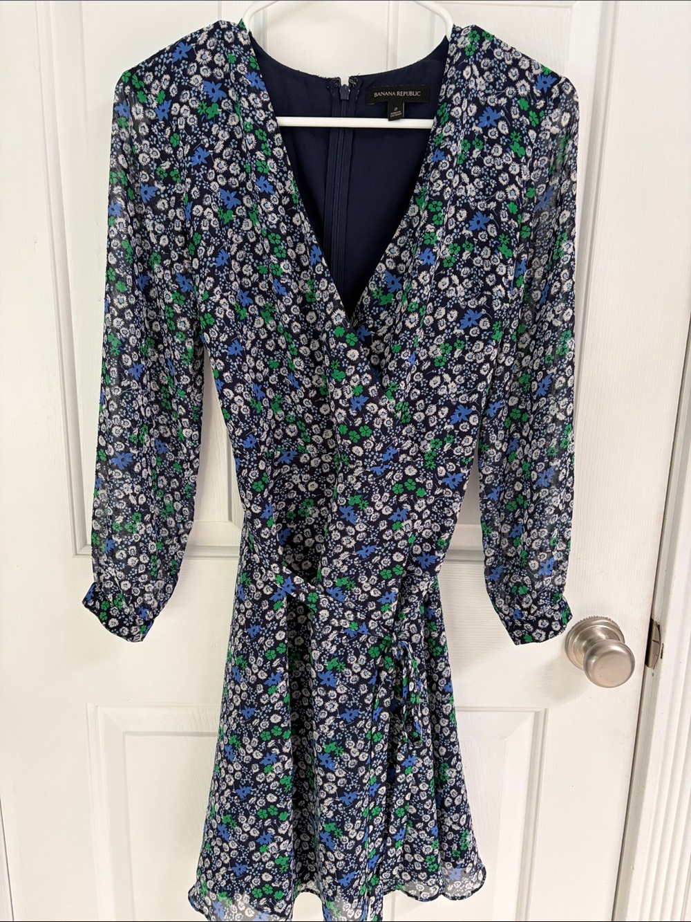 Banana Republic Navy Blue and Green Floral Wrap Dress